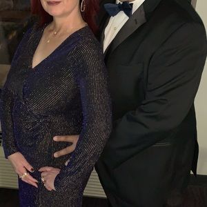 Beautiful Blue with Gold elegant long evening dress